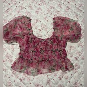 Rose Puff Sleeve Women's Top